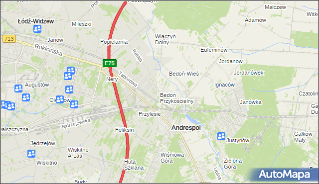 mapa Bedoń Przykościelny, Bedoń Przykościelny na mapie Targeo