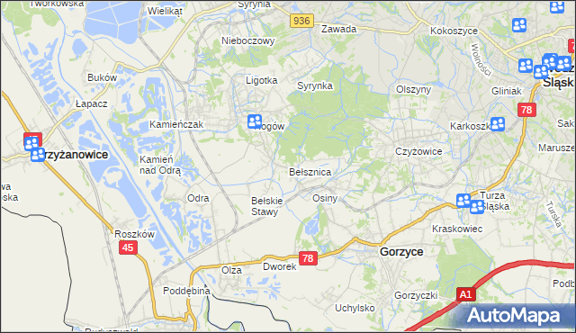 mapa Bełsznica, Bełsznica na mapie Targeo