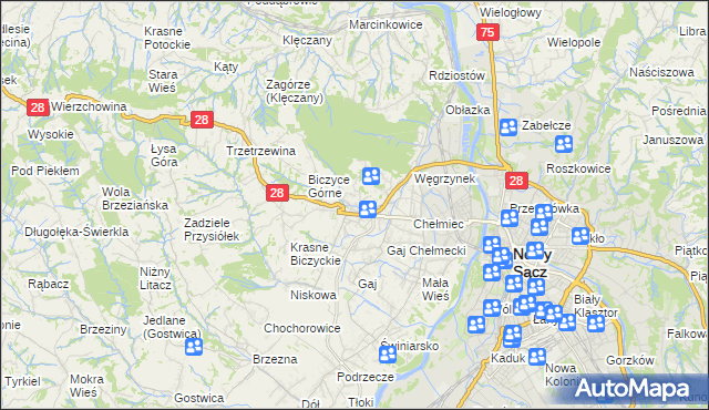 mapa Biczyce Dolne, Biczyce Dolne na mapie Targeo