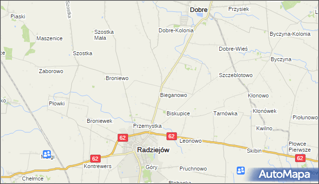 mapa Bieganowo gmina Radziejów, Bieganowo gmina Radziejów na mapie Targeo