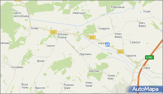 mapa Bielawy gmina Śmigiel, Bielawy gmina Śmigiel na mapie Targeo