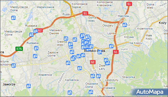 mapa Bielsko-Białej, Bielsko-Biała na mapie Targeo