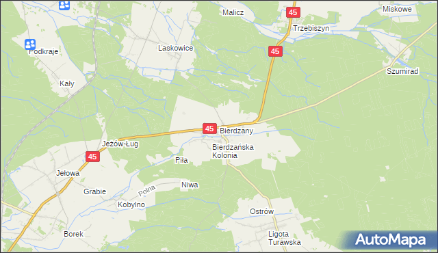 mapa Bierdzany gmina Turawa, Bierdzany gmina Turawa na mapie Targeo