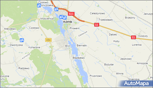 mapa Biernatki gmina Kórnik, Biernatki gmina Kórnik na mapie Targeo