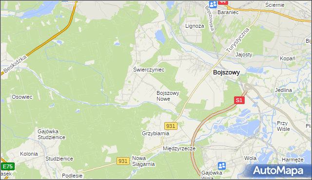 mapa Bojszowy Nowe, Bojszowy Nowe na mapie Targeo