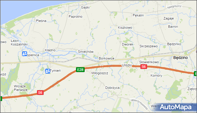 mapa Borkowice gmina Będzino, Borkowice gmina Będzino na mapie Targeo