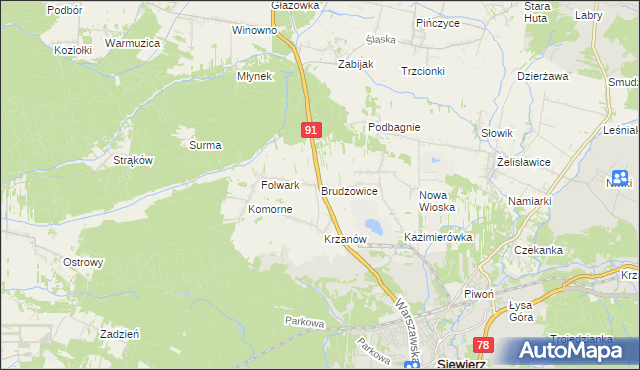 mapa Brudzowice, Brudzowice na mapie Targeo