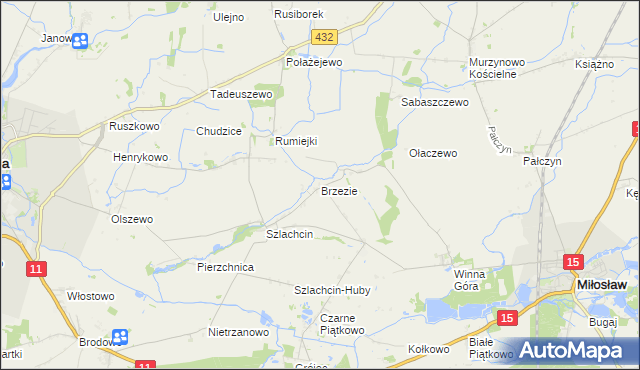 mapa Brzezie gmina Środa Wielkopolska, Brzezie gmina Środa Wielkopolska na mapie Targeo