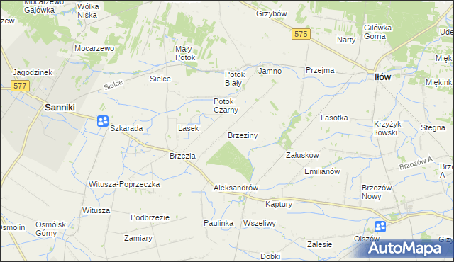 mapa Brzeziny gmina Sanniki, Brzeziny gmina Sanniki na mapie Targeo