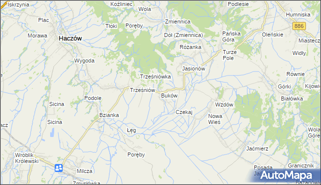 mapa Buków gmina Haczów, Buków gmina Haczów na mapie Targeo