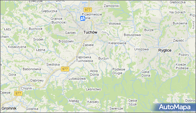 mapa Burzyn gmina Tuchów, Burzyn gmina Tuchów na mapie Targeo