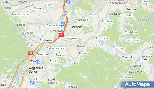 mapa Bystra gmina Radziechowy-Wieprz, Bystra gmina Radziechowy-Wieprz na mapie Targeo