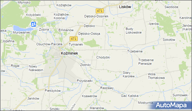 mapa Chodybki, Chodybki na mapie Targeo