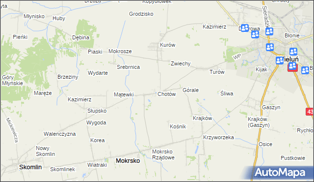 mapa Chotów gmina Mokrsko, Chotów gmina Mokrsko na mapie Targeo