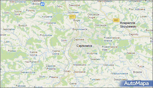 mapa Ciężkowice powiat tarnowski, Ciężkowice powiat tarnowski na mapie Targeo