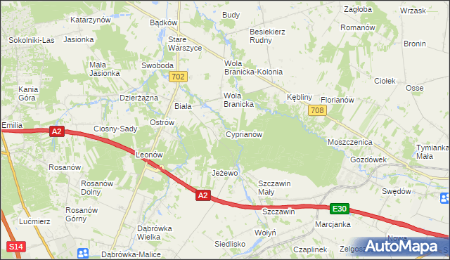 mapa Cyprianów, Cyprianów na mapie Targeo