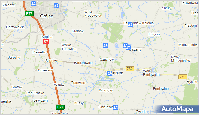 mapa Czachów gmina Jasieniec, Czachów gmina Jasieniec na mapie Targeo