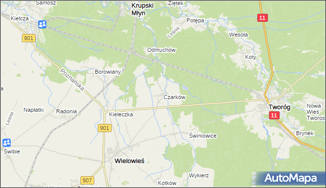 mapa Czarków gmina Wielowieś, Czarków gmina Wielowieś na mapie Targeo