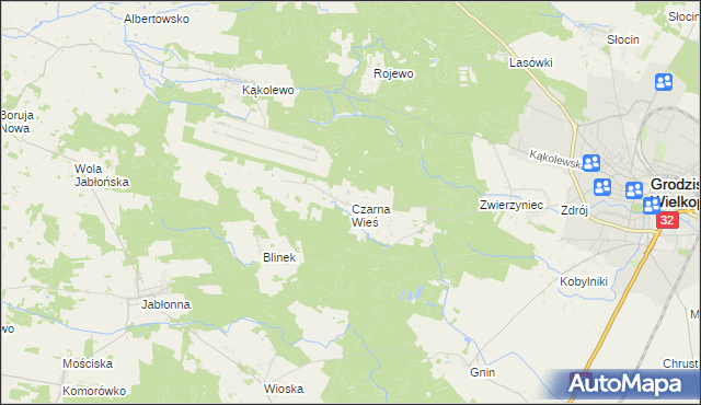 mapa Czarna Wieś gmina Grodzisk Wielkopolski, Czarna Wieś gmina Grodzisk Wielkopolski na mapie Targeo