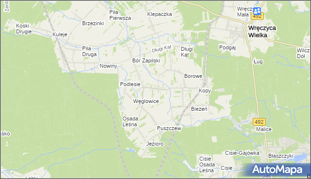 mapa Czarna Wieś gmina Wręczyca Wielka, Czarna Wieś gmina Wręczyca Wielka na mapie Targeo