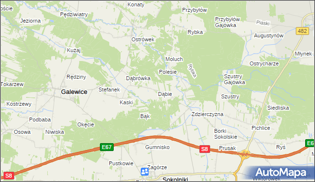 mapa Dąbie gmina Galewice, Dąbie gmina Galewice na mapie Targeo