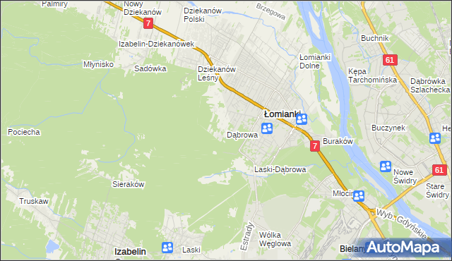 mapa Dąbrowa gmina Łomianki, Dąbrowa gmina Łomianki na mapie Targeo