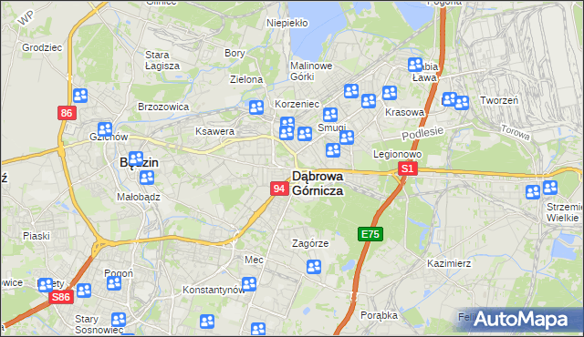 mapa Dąbrowa Górnicza, Dąbrowa Górnicza na mapie Targeo