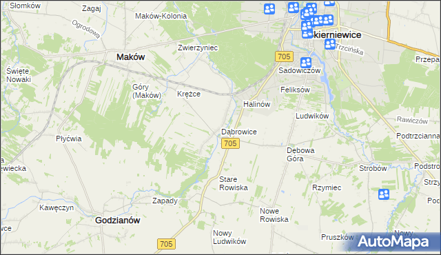 mapa Dąbrowice gmina Maków, Dąbrowice gmina Maków na mapie Targeo