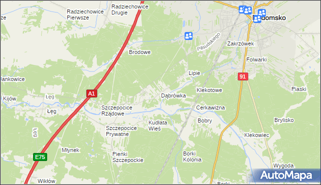 mapa Dąbrówka gmina Radomsko, Dąbrówka gmina Radomsko na mapie Targeo