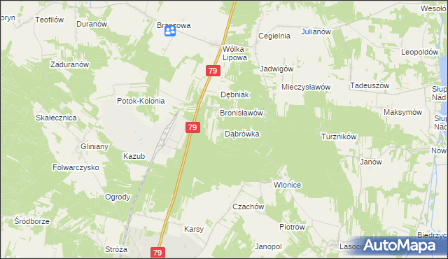 mapa Dąbrówka gmina Tarłów, Dąbrówka gmina Tarłów na mapie Targeo