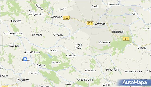 mapa Dębe Małe gmina Latowicz, Dębe Małe gmina Latowicz na mapie Targeo