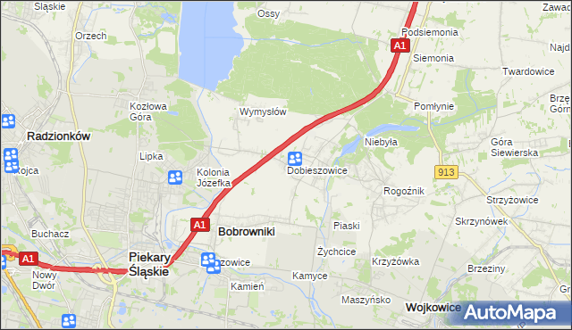 mapa Dobieszowice gmina Bobrowniki, Dobieszowice gmina Bobrowniki na mapie Targeo