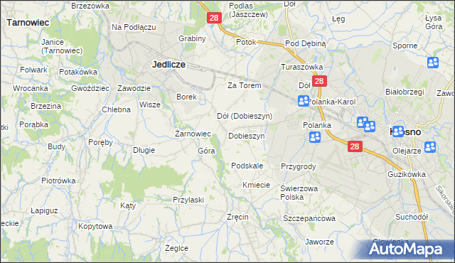 mapa Dobieszyn gmina Jedlicze, Dobieszyn gmina Jedlicze na mapie Targeo