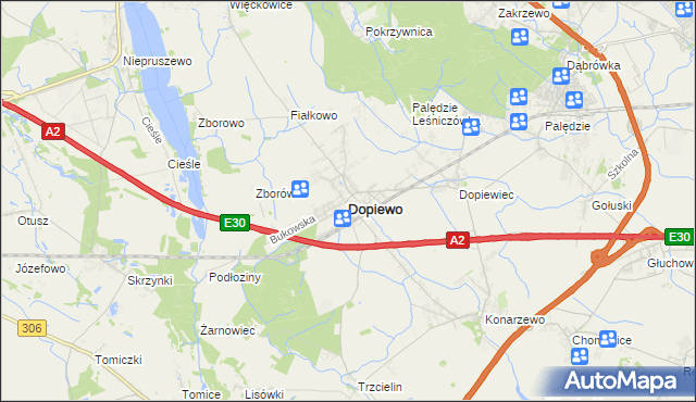 mapa Dopiewo, Dopiewo na mapie Targeo