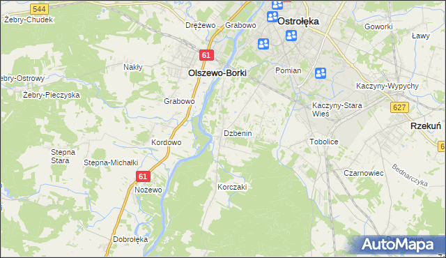 mapa Dzbenin gmina Rzekuń, Dzbenin gmina Rzekuń na mapie Targeo