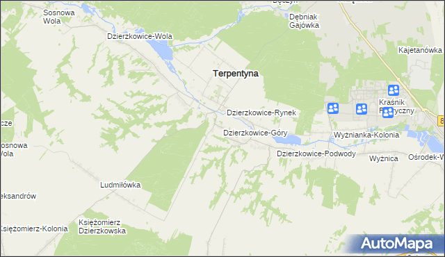 mapa Dzierzkowice-Góry, Dzierzkowice-Góry na mapie Targeo