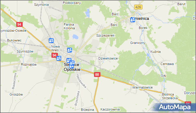 mapa Dziewkowice, Dziewkowice na mapie Targeo