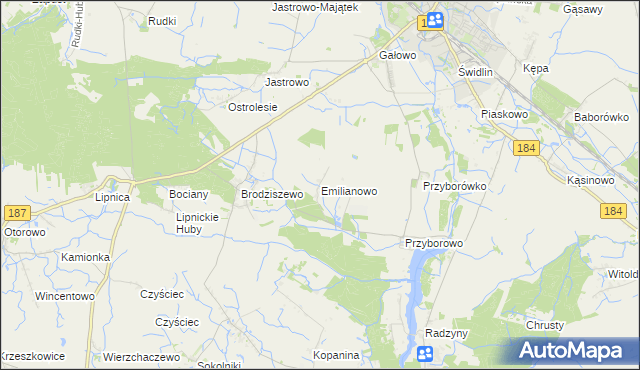 mapa Emilianowo gmina Szamotuły, Emilianowo gmina Szamotuły na mapie Targeo