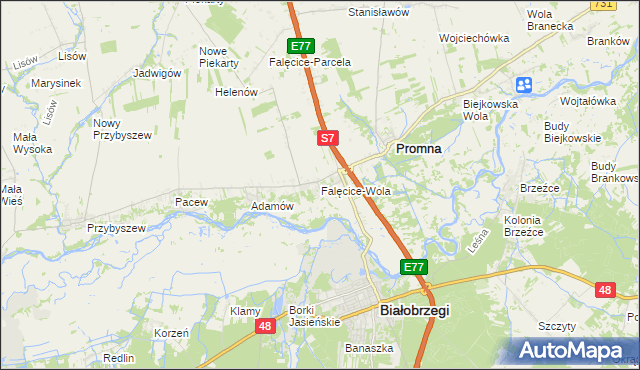 mapa Falęcice-Wola, Falęcice-Wola na mapie Targeo