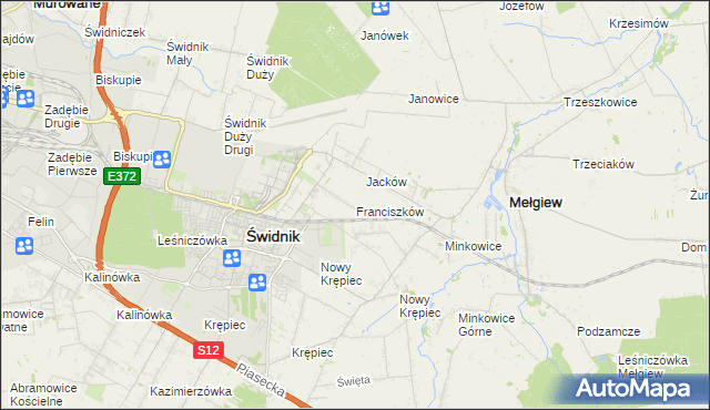 mapa Franciszków gmina Mełgiew, Franciszków gmina Mełgiew na mapie Targeo