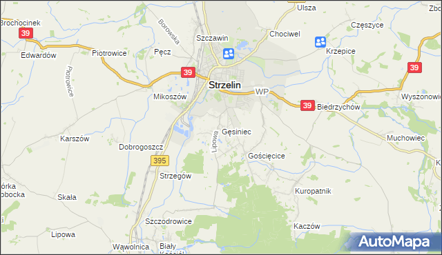 mapa Gęsiniec, Gęsiniec na mapie Targeo