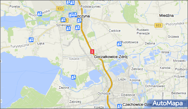 mapa Goczałkowice-Zdrój, Goczałkowice-Zdrój na mapie Targeo