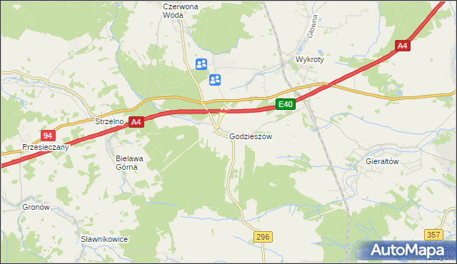 mapa Godzieszów, Godzieszów na mapie Targeo