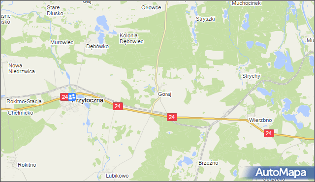 mapa Goraj gmina Przytoczna, Goraj gmina Przytoczna na mapie Targeo