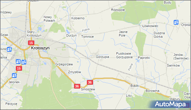mapa Gorzupia gmina Krotoszyn, Gorzupia gmina Krotoszyn na mapie Targeo
