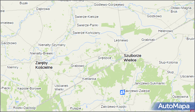 mapa Grędzice gmina Szulborze Wielkie, Grędzice gmina Szulborze Wielkie na mapie Targeo