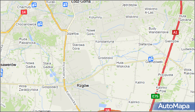 mapa Grodzisko gmina Rzgów, Grodzisko gmina Rzgów na mapie Targeo