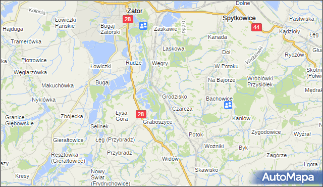 mapa Grodzisko gmina Zator, Grodzisko gmina Zator na mapie Targeo