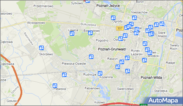 mapa Grunwald gmina Poznań, Grunwald gmina Poznań na mapie Targeo