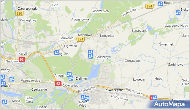 mapa Gruszczyn gmina Swarzędz, Gruszczyn gmina Swarzędz na mapie Targeo